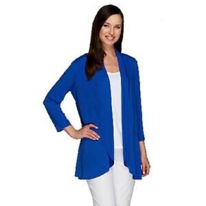 Susan Graver Oversized Size XS Blue Liquid Knit 3/4 Sleeve Open Front Cardigan